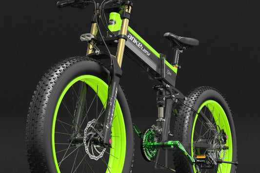 Vélo électrique pliant tout-terrain LANKELEISI XT750PLUS équipé d’une suspension avant à ressort hydraulique