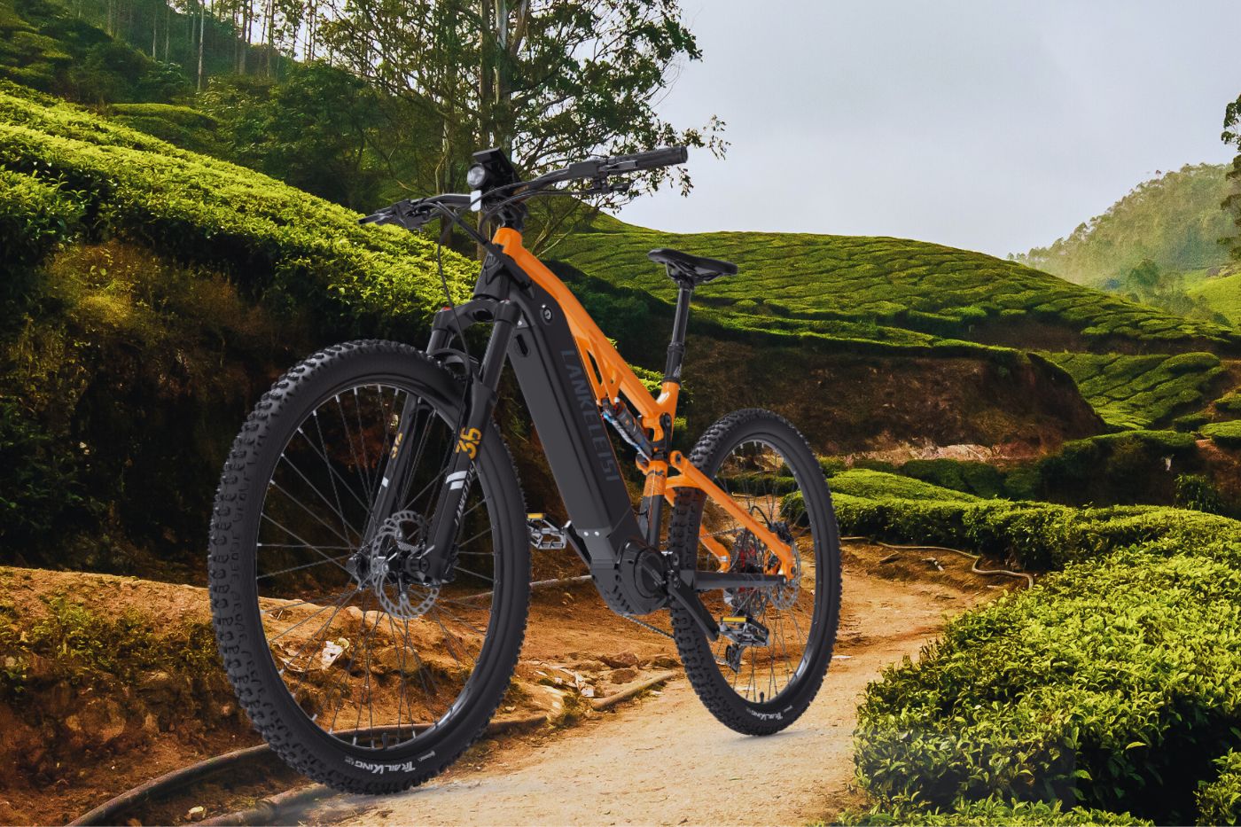 LANKELEISI GT800 Vélo Électrique Tout Terrain Orange, Moteur Central Bafang 500W, Vitesse Maximale 25KMH